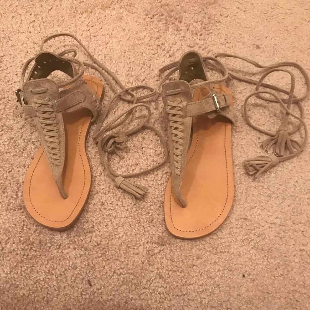 Tan lace up/tie up sandals